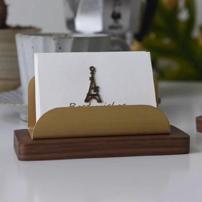 P Business Card Display Stand Premium Solid Wood Brass Business Card Box