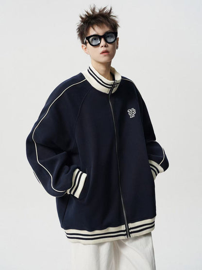 P American high-end striped jacket men's and women's high street trendy brand embroidered baseball jersey retro college style couple spring and autumn coat