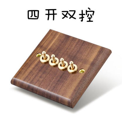 P  Black walnut brass lever power socket panel