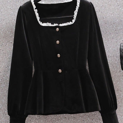P Velvet Long Sleeve Top