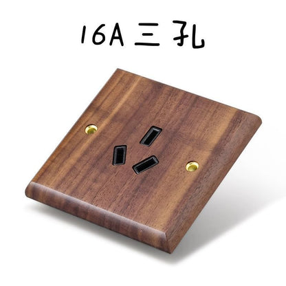 P  Black walnut brass lever power socket panel