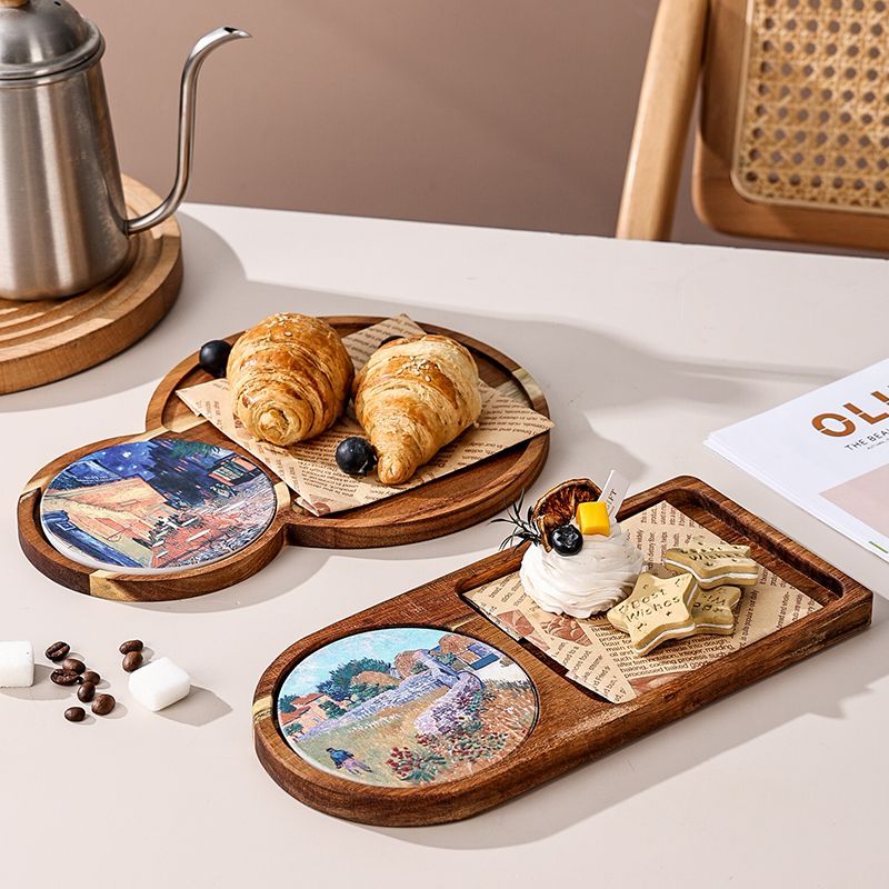 P Japanese style solid wood tray afternoon tea cake small plate