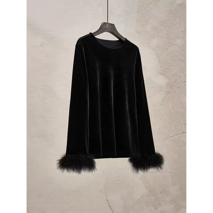 P large size high-end golden velvet long-sleeved T-shirt for women's autumn