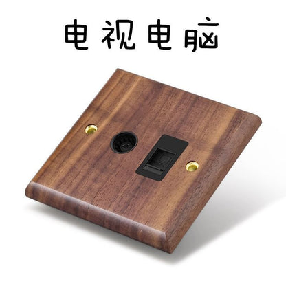 P  Black walnut brass lever power socket panel