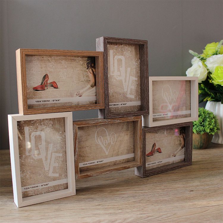 إطار صور جداري بتصميم أمريكي كلاسيكي، مكون من 6 مربعات، مقاس 6 بوصات، قطعة واحدة، يُعلق على الحائط، بتصميم إبداعي يجمع بين عناصر ديكور جداري للصور. 