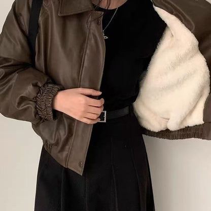 P Leather jacket with fleece jacket