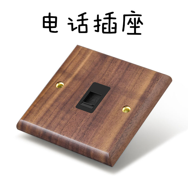 P  Black walnut brass lever power socket panel