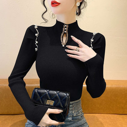 P winter new slim-fit bottoming shirt beaded bubble sleeve sweater women's clothing