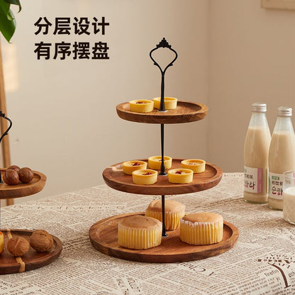 P Double layer dried fruit plate table tray multi-layer wooden plate