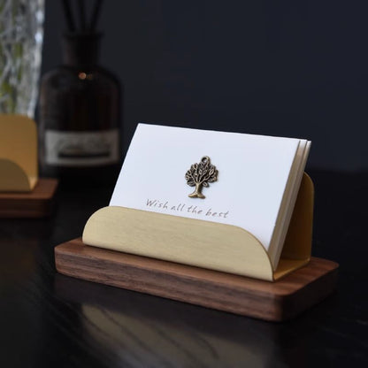 P Business Card Display Stand Premium Solid Wood Brass Business Card Box