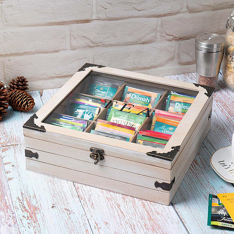 P Wooden nine-grid tea storage box