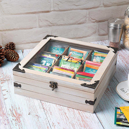 P Wooden nine-grid tea storage box