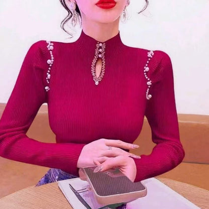 P winter new slim-fit bottoming shirt beaded bubble sleeve sweater women's clothing