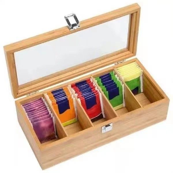 P Bamboo Wood Doge Wenwan Walnut Storage Box Babao Tea Coffee Storage Box Yagli Board Transparent Solid Wood Finishing Box