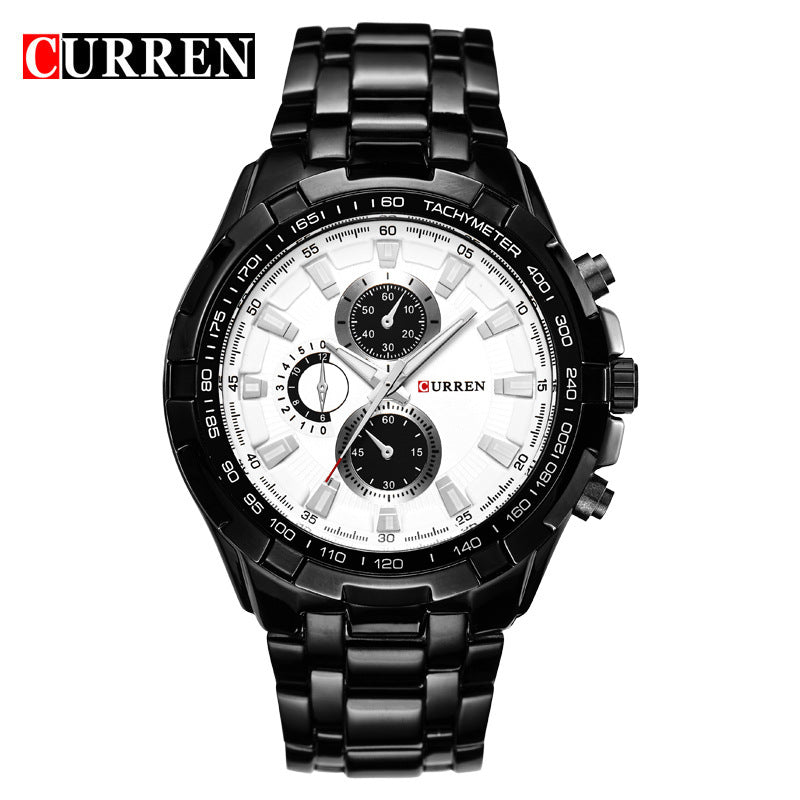 A  8023 Men's Watch European and American Popular Men's Watch Business Steel Strap Large Dial Waterproof Quartz Watch - Mixbatch
