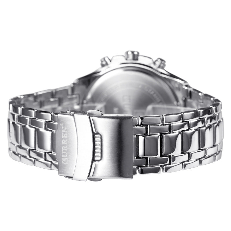 A  8023 Men's Watch European and American Popular Men's Watch Business Steel Strap Large Dial Waterproof Quartz Watch - Mixbatch
