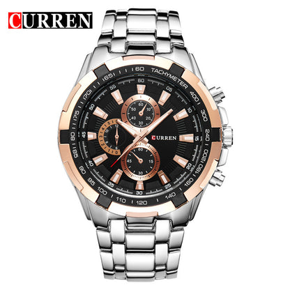 A  8023 Men's Watch European and American Popular Men's Watch Business Steel Strap Large Dial Waterproof Quartz Watch - Mixbatch