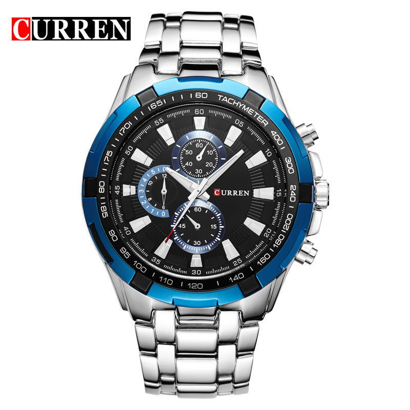 A  8023 Men's Watch European and American Popular Men's Watch Business Steel Strap Large Dial Waterproof Quartz Watch - Mixbatch