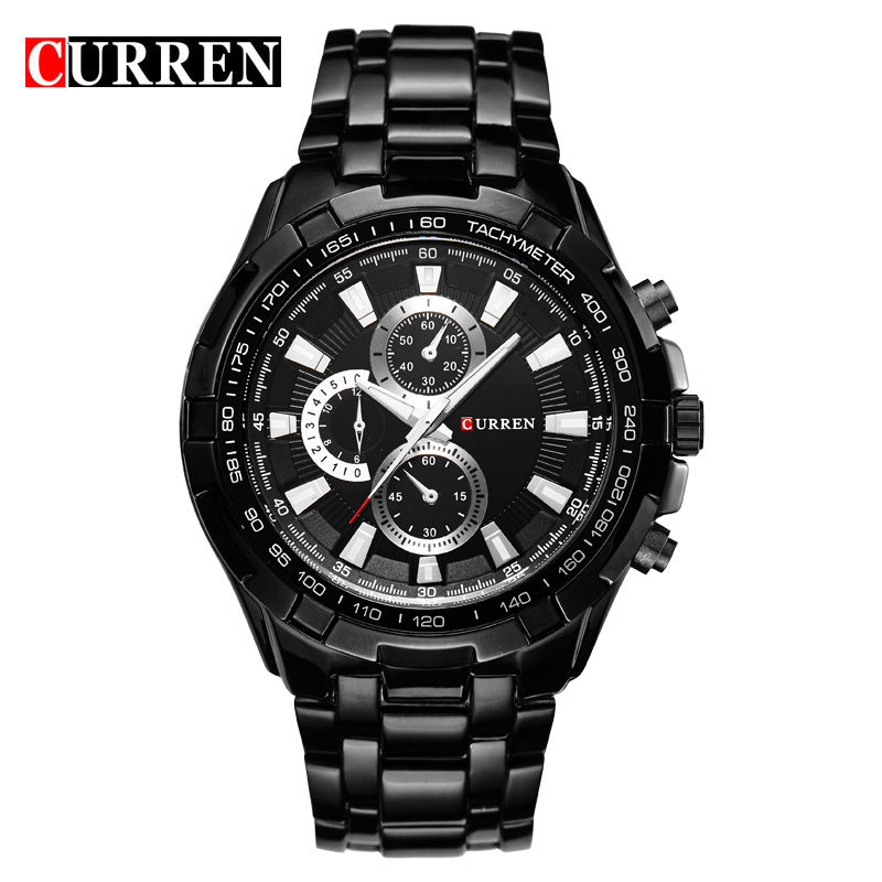 A  8023 Men's Watch European and American Popular Men's Watch Business Steel Strap Large Dial Waterproof Quartz Watch - Mixbatch