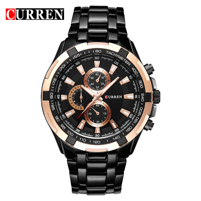 A  8023 Men's Watch European and American Popular Men's Watch Business Steel Strap Large Dial Waterproof Quartz Watch - Mixbatch