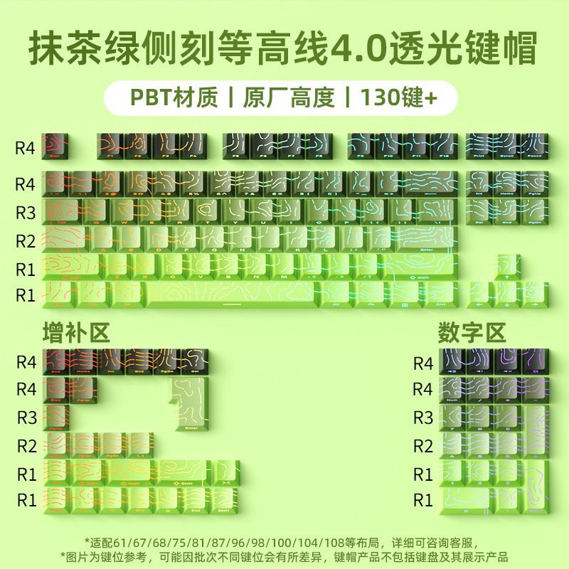 P contour line 4.0 side engraved light transmission keycap suitable for 60-108 key PBT injection molding character line light transmission
