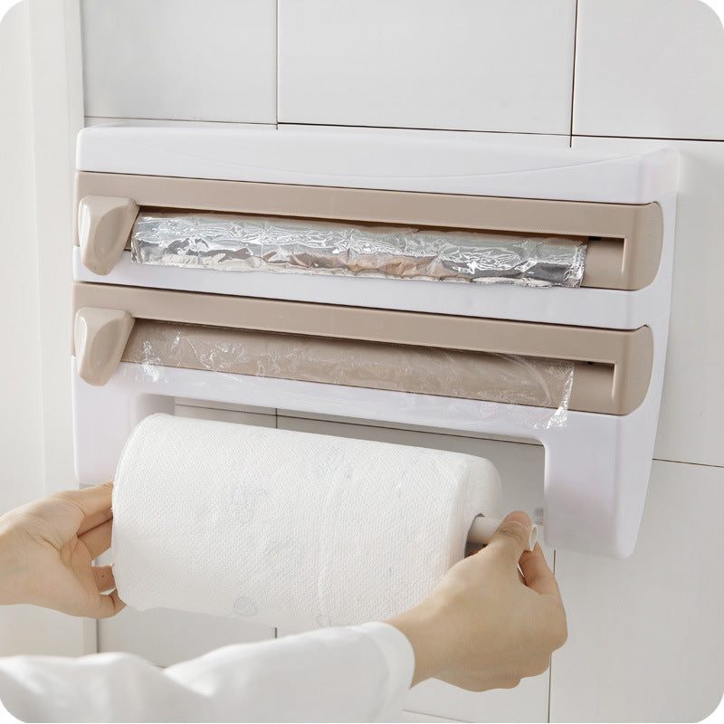 A with cutter, plastic wrap storage rack, refrigerator hanging barbecue plastic wrap rack, kitchen rack with cutting
