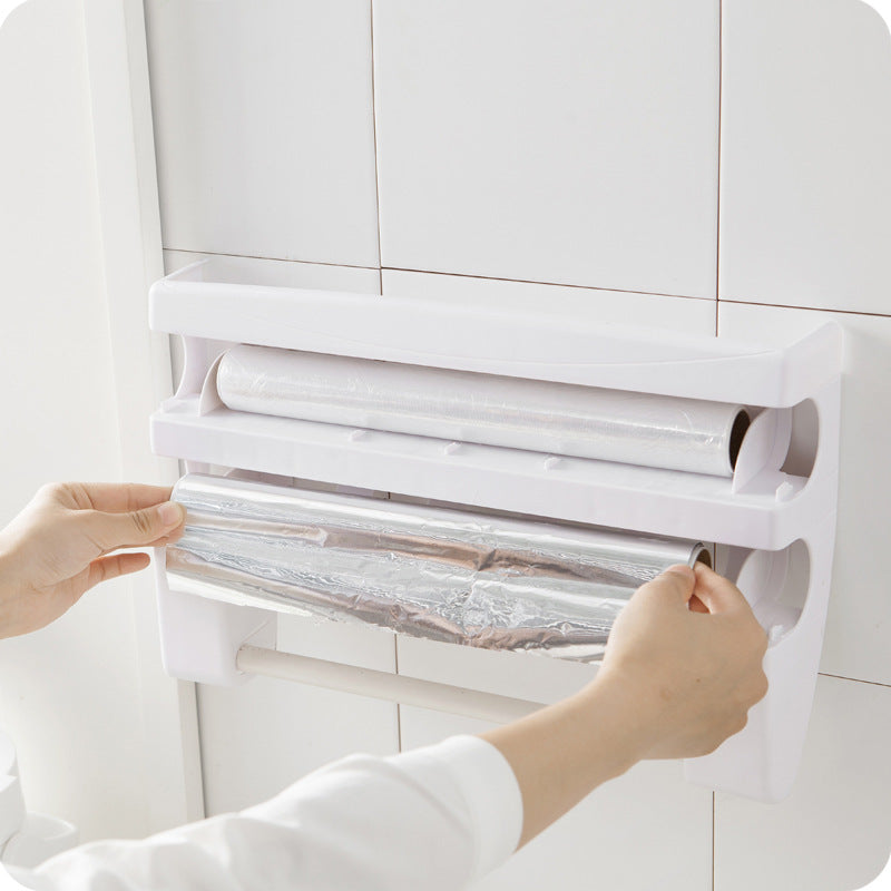 A with cutter, plastic wrap storage rack, refrigerator hanging barbecue plastic wrap rack, kitchen rack with cutting