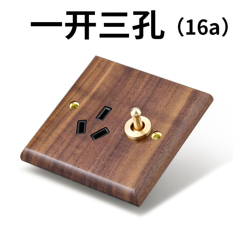 P  Black walnut brass lever power socket panel