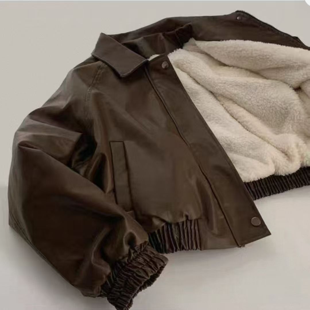P Leather jacket with fleece jacket