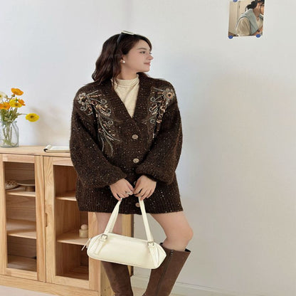 P sequined beaded sweater jacket