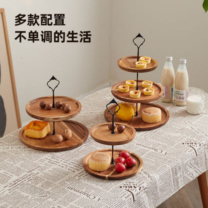 P Double layer dried fruit plate table tray multi-layer wooden plate