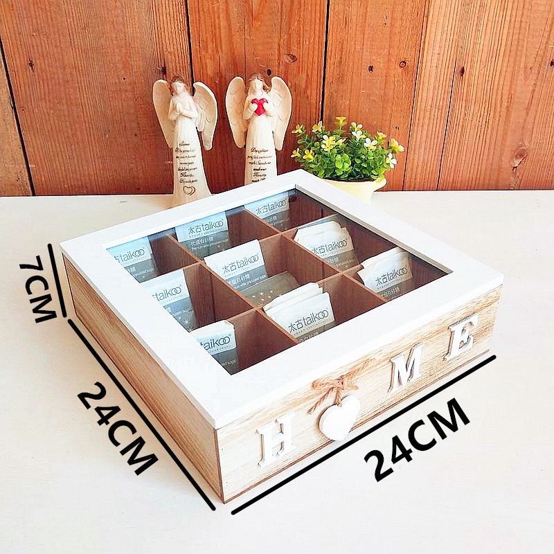 P Wooden nine-grid tea storage box