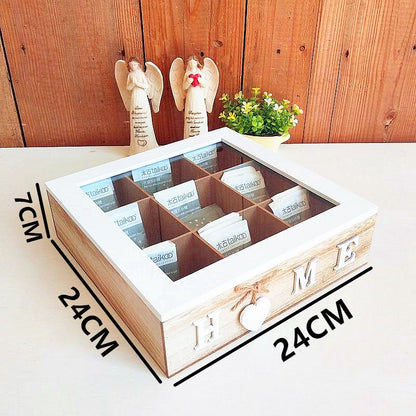P Wooden nine-grid tea storage box
