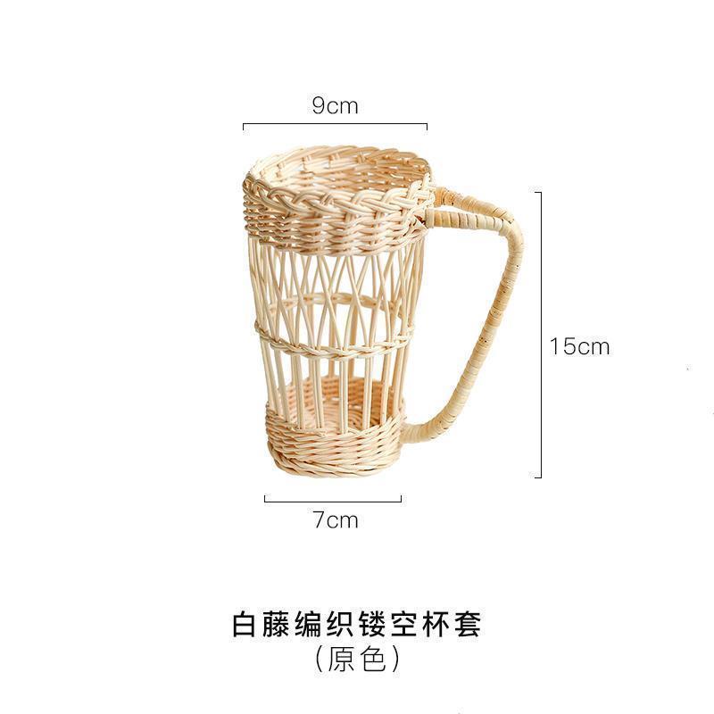 A Japanese ins Indonesian white rattan cup cover glass