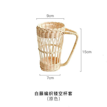 A Japanese ins Indonesian white rattan cup cover glass