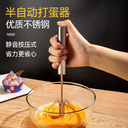 (VIDEO) 304 stainless steel whisk household 10 steel wire handheld semi-automatic cream whisk egg blender - Mixbatch