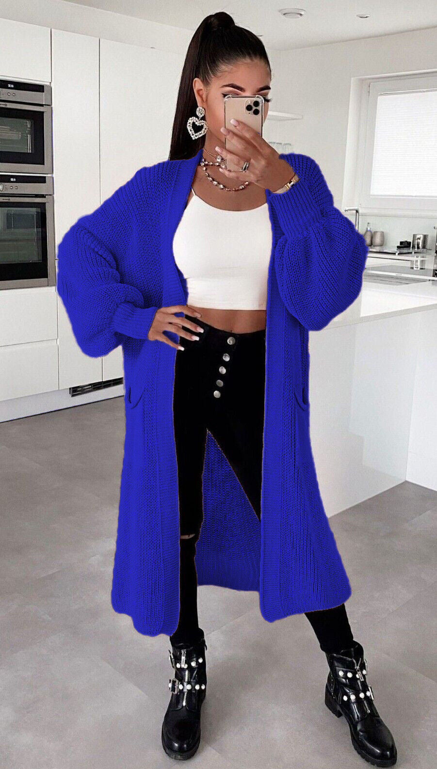 A long knit jacket