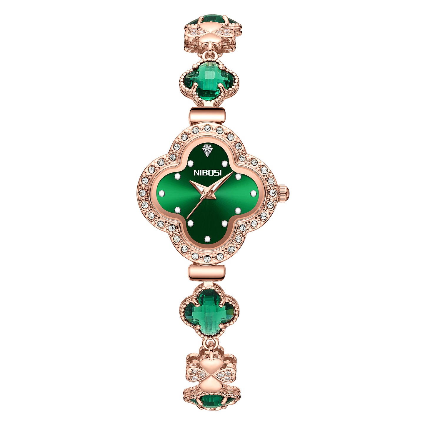 Custom watch design A four-leaf clover greenstone dial watch