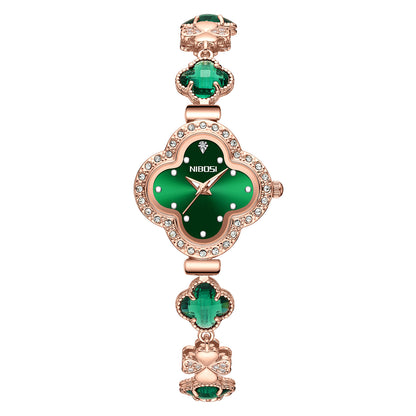 Custom watch design A four-leaf clover greenstone dial watch