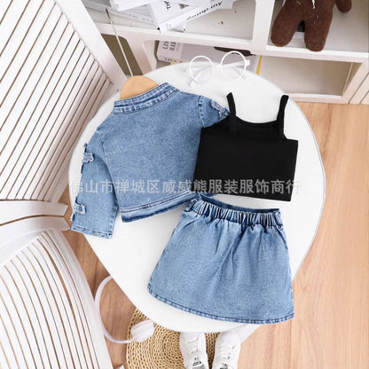 A children's denim three-piece set