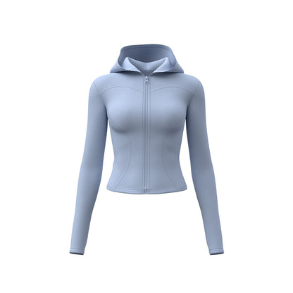 A new tight hooded yoga clothes high elastic nude slim cardigan with sleeves yoga jacket