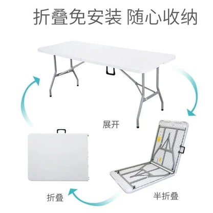 A portable long table outdoor folding table stall table household simple dining table and chairs blow molding folding table night market plastic