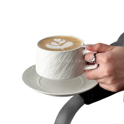 A retro stone coffee cup, premium sense, simple ceramic cup, exquisite latte latte flower cup, cappuccino mocha cup saucer