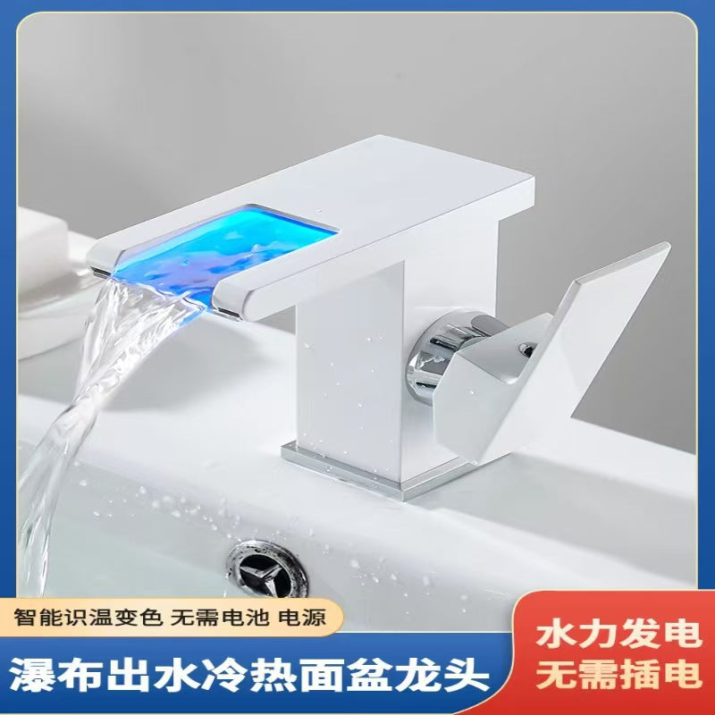A: All copper LED light waterfall luminous faucet