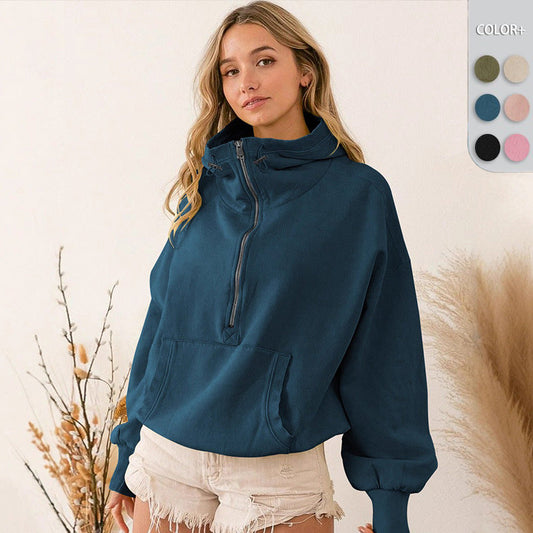 A hooded long-sleeved sweater