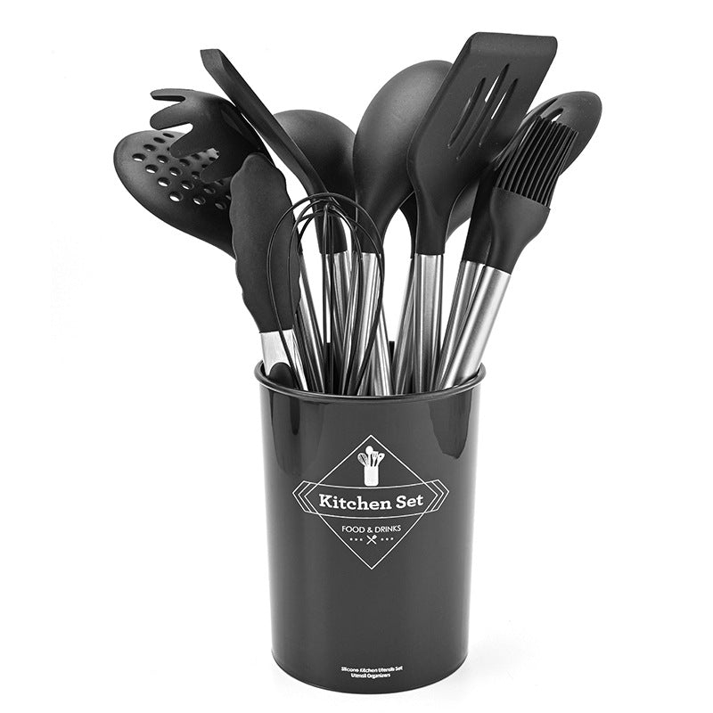 A Silicone 12-piece tube handle rubber tube silicone non-stick pan food grade silicone shovel household silicone kitchen utensils