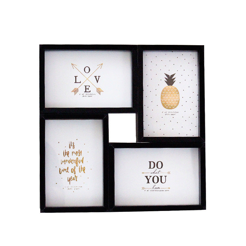 A creative combination 4 frames 6 inches photo frame table hanging wall double one-piece photo wall Nordic style black and white photo frame