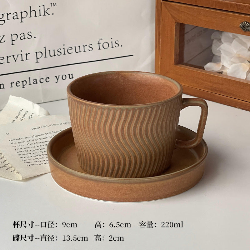 A retro stone coffee cup, premium sense, simple ceramic cup, exquisite latte latte flower cup, cappuccino mocha cup saucer
