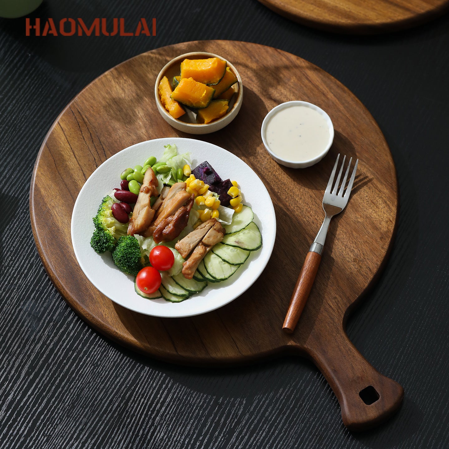 A Round pizza plate Commercial solid wood pizza plate Tray Wooden 9/10/12 inch steak plate Fruit complementary food plate