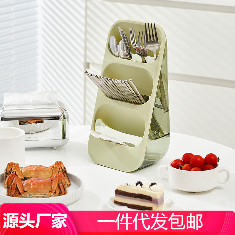 A Three-layer shelf Floor-mounted plastic chopstick cage Knife storage rack Drain chopstick cage Kitchen knife rack